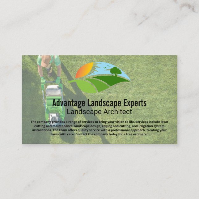 Landscape Architect Cutting Lawn Visitenkarte (Vorderseite)