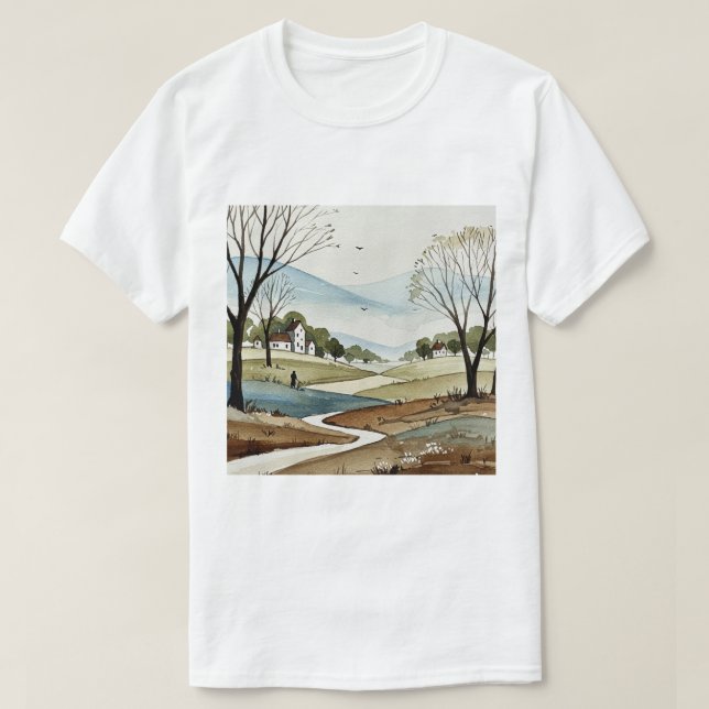 landscape of hills with small houses T-Shirt (Design vorne)