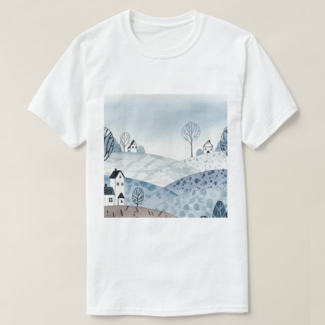 landscape of hills with small houses T-Shirt (Design vorne)