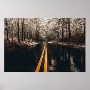 LANDSCAPE PHOTO OF ASPHALT ROAD WHILE RAINING POSTER