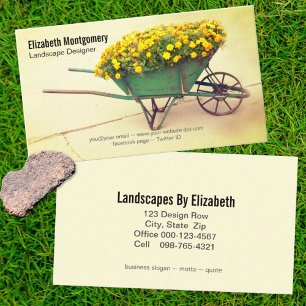 Landscaper Vintag Wheelbarrow Marigold Blume Visitenkarte