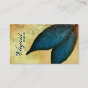 Landscaping Business Blue Blätter Vintag Damask Visitenkarte