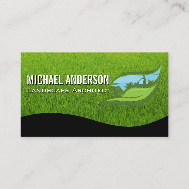 Landscaping Gardening Logo | Leaf Grass Visitenkarte (Vorderseite)