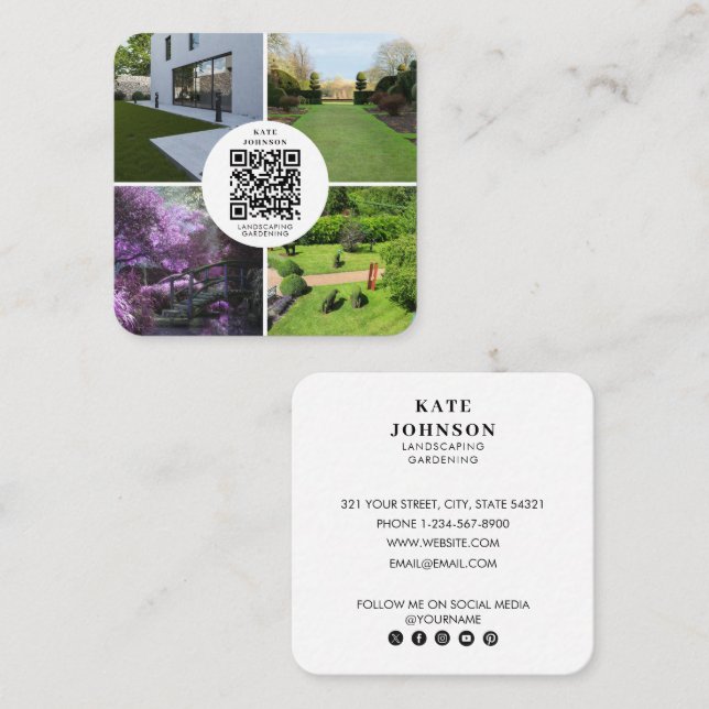 Landscaping Garening Foto QR Code Social Media Quadratische Visitenkarte (Vorne/Hinten)
