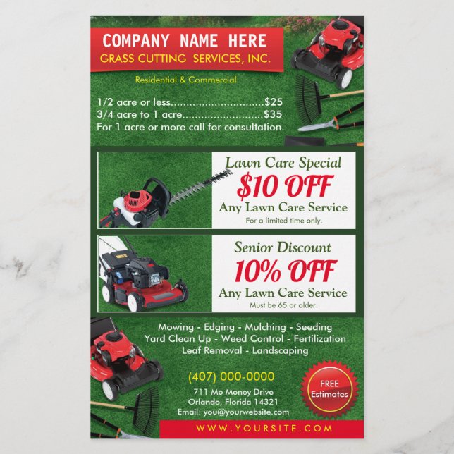 Landscaping Lawn Care Mower Halbseitenvorlage Flyer (Vorne)