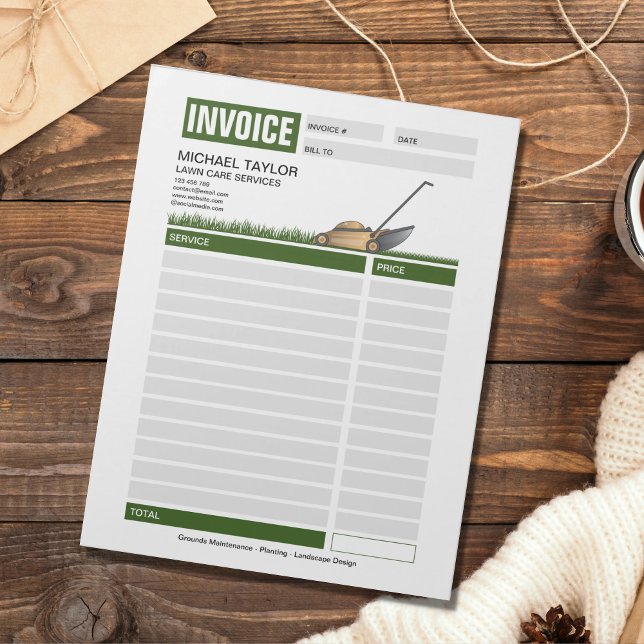 Landscaping Lawn Mowing Business Rechnung Notizblock (LAWN CARE INVOICE FORM)