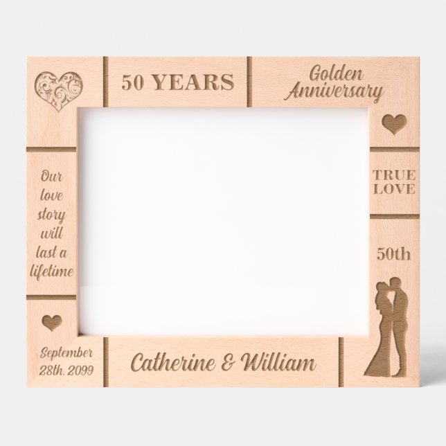 Landschaft 10x8 Golden 50th Wedding Jubiläum Geätzte Rahmen (Vorderseite)
