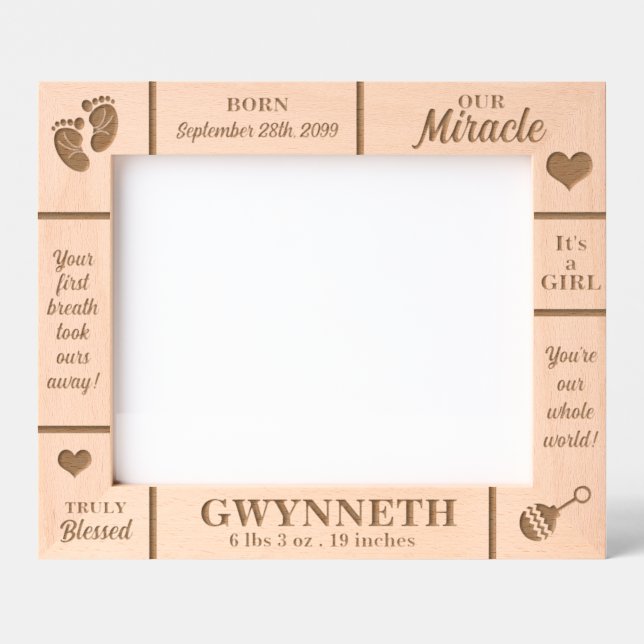 Landschaft 10x8 neues Baby Personalisiert Geätzte Rahmen (Vorderseite)