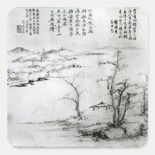 Landschaft 2 quadratischer aufkleber (Vorderseite)