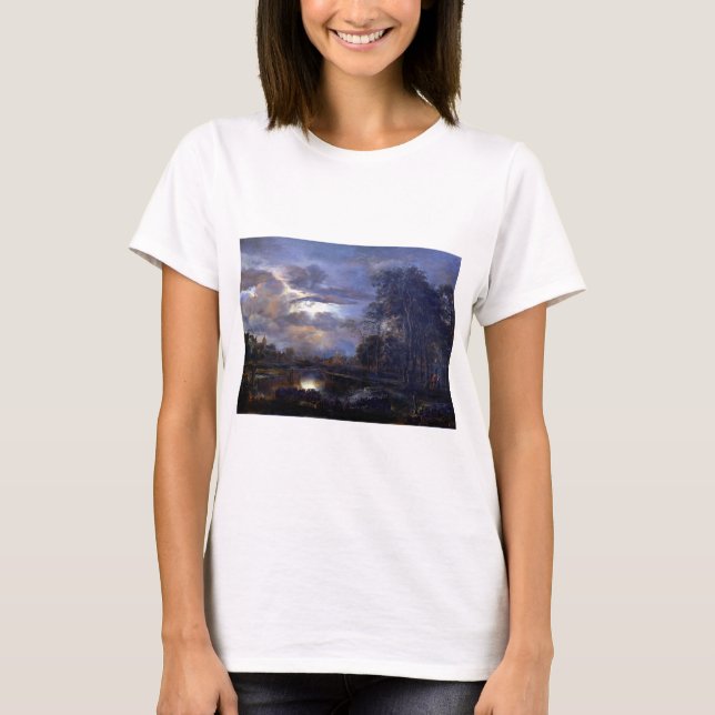 Landschaft Aert van Der Neer Moonlit mit Brücke T-Shirt (Vorderseite)