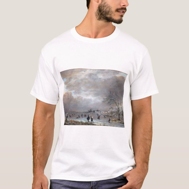 Landschaft Aert van Der Neer Winter mit Skatern T-Shirt (Vorderseite)