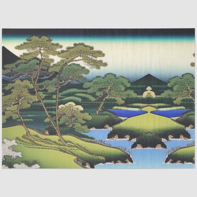 Landschaft Asiatische Wasserszene mit Bäumen Decou Seidenpapier (Vorderseite)