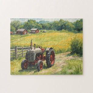 Landschaft auf dem Lande und alter Traktor
