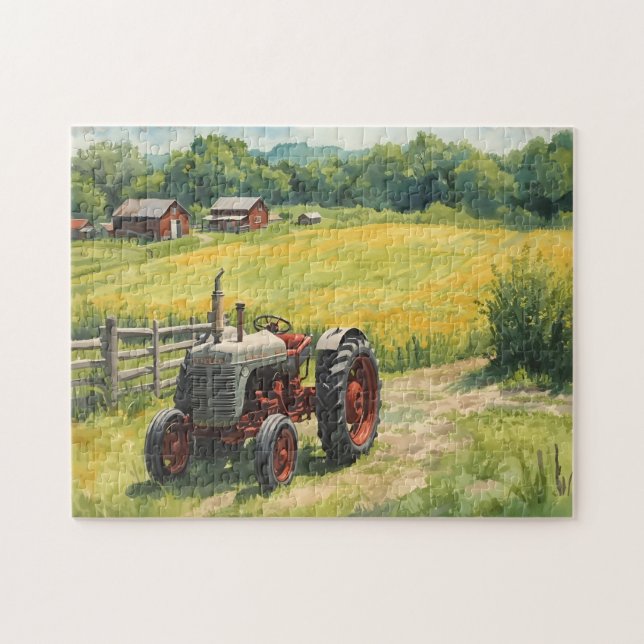 Landschaft auf dem Lande und alter Traktor (Horizontal)