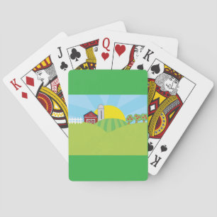 Landschaft Bauernhof Rote Scheune Silo Apfelbäume Spielkarten