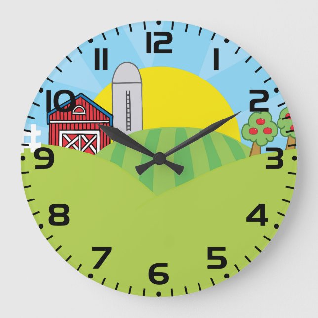 Landschaft Bauernhof Rotes Scheune Silo Apfelbäume Große Wanduhr (Vorderseite)