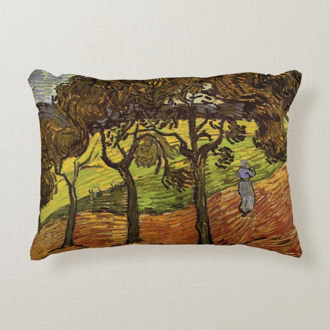 Landschaft, Bäume und Figuren von Vincent van Gogh Dekokissen (Vorderseite)