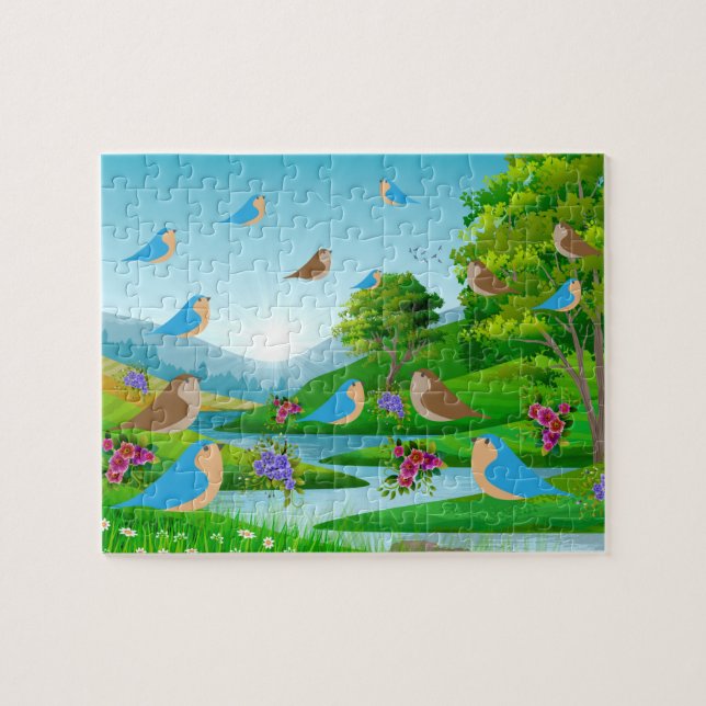 Landschaft Bäume Vögel Blume Natur, Alter 6 (Horizontal)