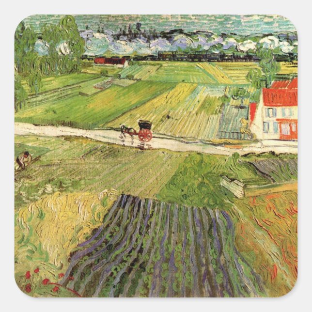 Landschaft, Beförderung und Zug durch Vincent van  Quadratischer Aufkleber (Vorderseite)