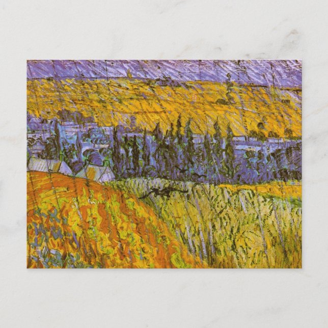 Landschaft bei Auvers im Regen, Vincent van Gogh Postkarte (Vorderseite)
