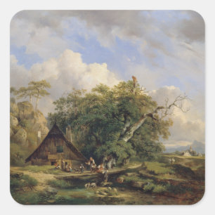 Landschaft bei Gutenstein - Dominik Schufried Quadratischer Aufkleber