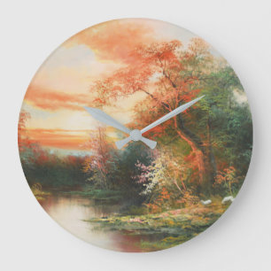 Landschaft bei Sonnenuntergang Große Wanduhr