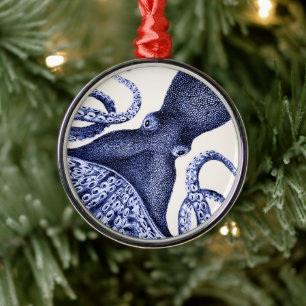 Landschaft Blauer Kraken Ornament Aus Metall