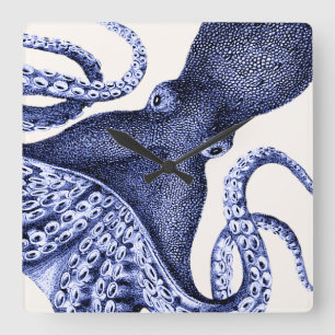 Landschaft Blauer Kraken Quadratische Wanduhr