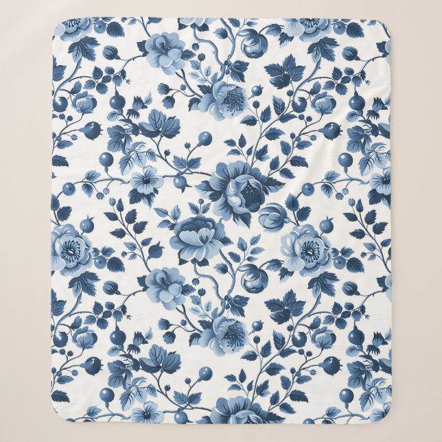 Landschaft Blaues Blumenmuster Sherpadecke (Vorderseite)
