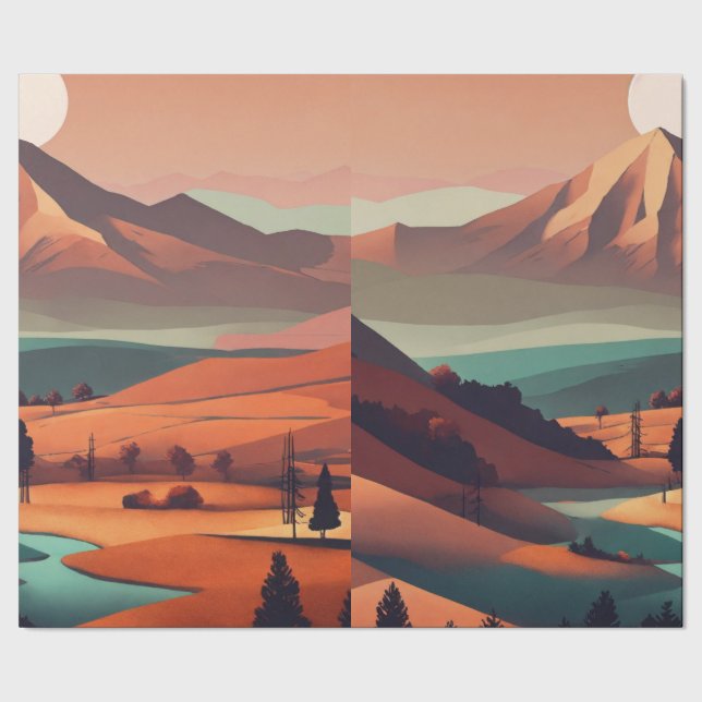 Landschaft Boho Geschenkpapier (Saum)