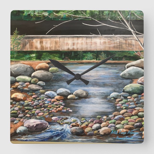 Landschaft Brook Art Quadratische Wanduhr (Vorderseite)