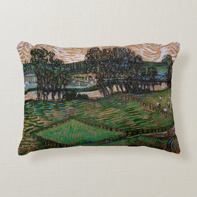 Landschaft, Brücke über Oise durch Vincent van Gog Zierkissen (Vorderseite)