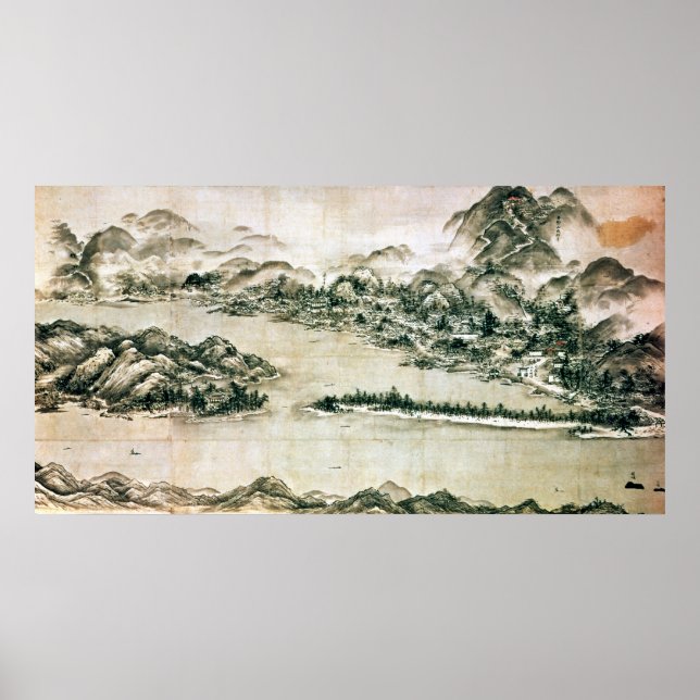 Landschaft der Berge und eines Flusses Poster (Vorne)