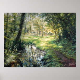 Landschaft der Natur in einem Wald mit Fluss Poster