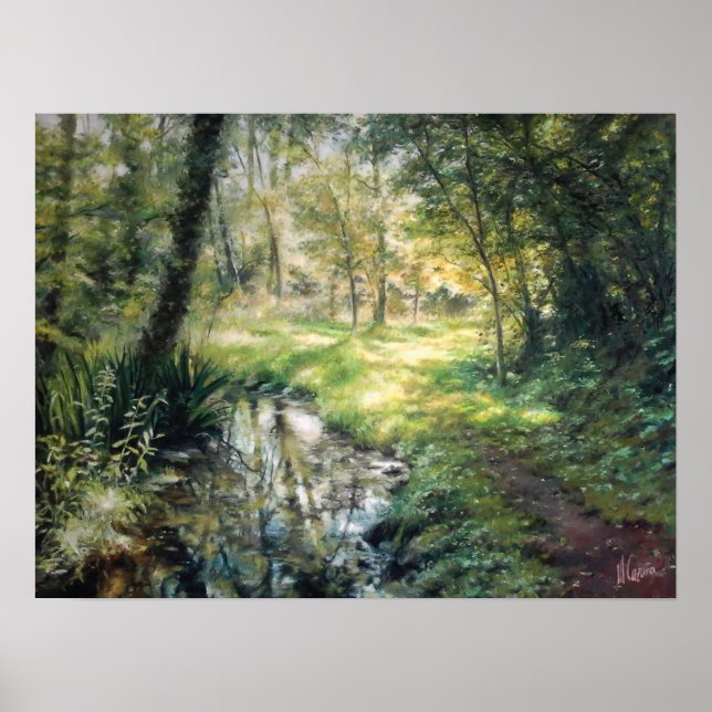 Landschaft der Natur in einem Wald mit Fluss Poster (Vorne)