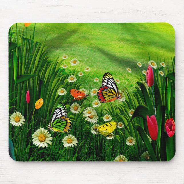 Landschaft der Natur - Schmetterling & Blume Mousepad (Vorne)