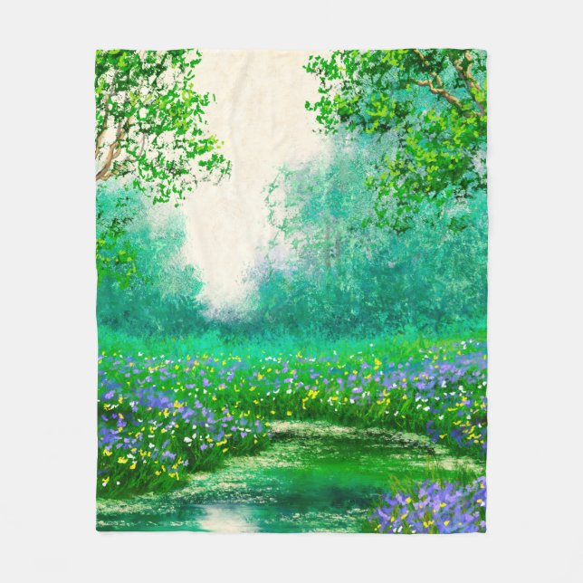 Landschaft der Ölgemälde, Frühling, Baum in den Wä Fleecedecke (Vorderseite)