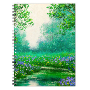 Landschaft der Ölgemälde, Frühling, Baum in den Wä Notizblock