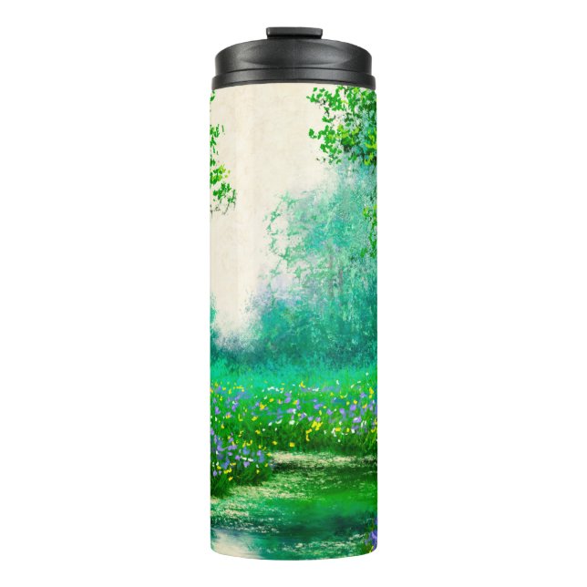 Landschaft der Ölgemälde, Frühling, Baum in den Wä Thermosbecher (Vorderseite)