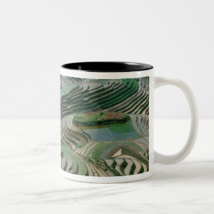 Landschaft der Reisterrassen im Gebirge, Zweifarbige Tasse