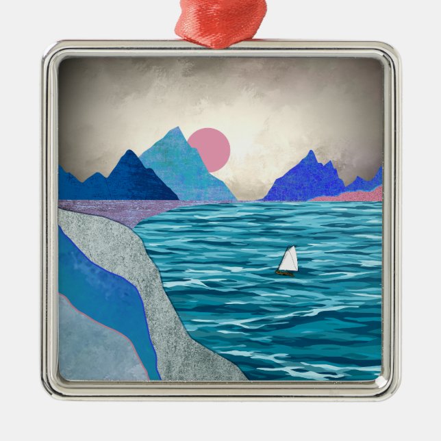 Landschaft der Sailboat Cove Ornament Aus Metall (Vorne)