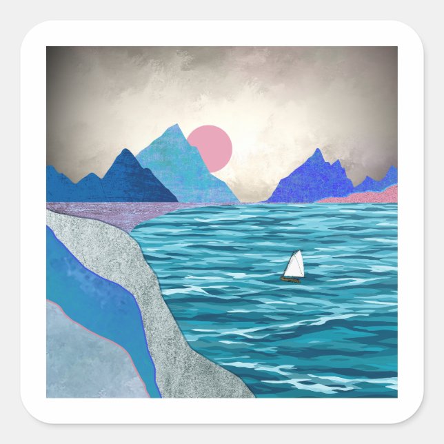 Landschaft der Sailboat Cove Quadratischer Aufkleber (Vorderseite)