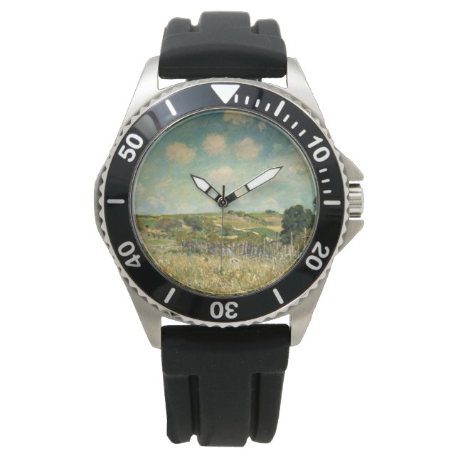 Landschaft der Wiesen (von Alfred Sisley) Armbanduhr (Vorderseite)
