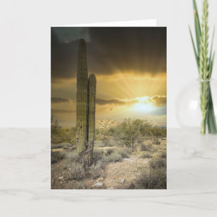 Landschaft der Wüste von Arizona mit Sonnenstrahle Feiertagskarte