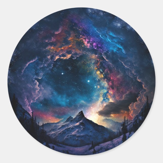 Landschaft des kosmischen Gebirges Runder Aufkleber (Vorderseite)