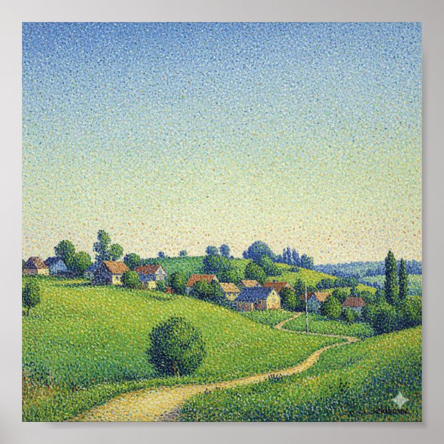Landschaft des Pointillism-Dorfes Poster (Vorne)