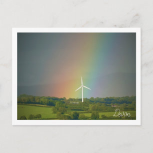 Landschaft Devon mit Regenbogen und Windturbine Postkarte