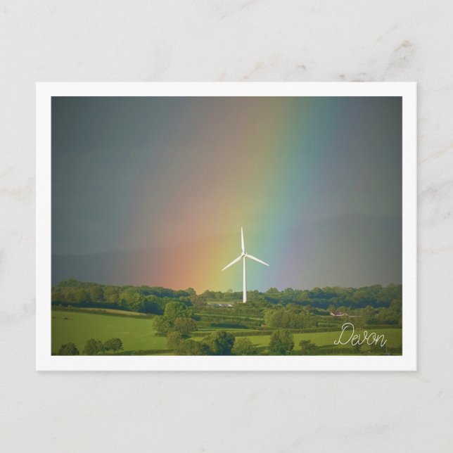 Landschaft Devon mit Regenbogen und Windturbine Postkarte (Vorderseite)