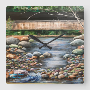 Landschaft Die Bach Original Handgemälde Kunst Quadratische Wanduhr