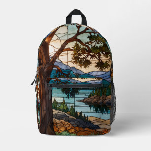 Landschaft einer rustikalen Bergkette in Buntglas Bedruckter Rucksack
